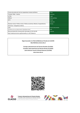 Formas De Producción De Las Cooperativas Mineras De Bolivia