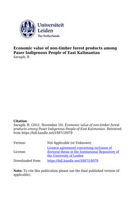 Economic Value of Non-Timber Forest Products Among Paser Indigenous People of East Kalimantan Saragih, B