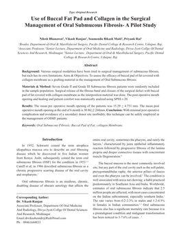 Use of Buccal Fat Pad and Collagen in the Surgical Management of Oral Submucous Fibrosis- a Pilot Study