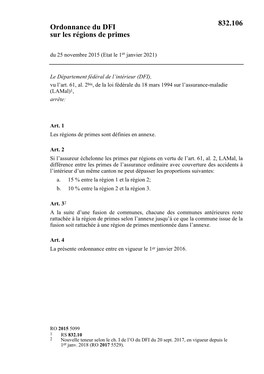 Ordonnance Du DFI Sur Les Régions De Primes 832.106