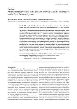 Review Antimicrobial Peptides in Saliva and Salivary Glands: Their Roles in the Oral Defense System