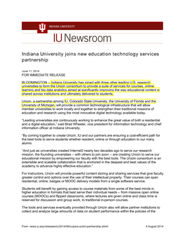 Indiana University Joins New Education Technology Services Partnership