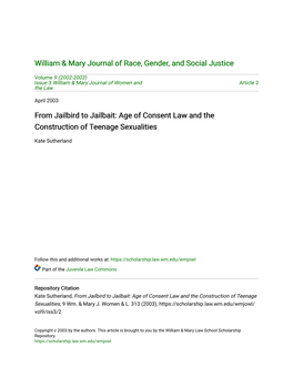 Age of Consent Law and the Construction of Teenage Sexualities