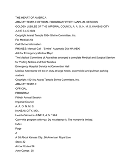 The Heart of America Ararat Temple Official Program Fiftieth Annual Session Golden Jubilee of the Imperial Council A. A. O. N. M