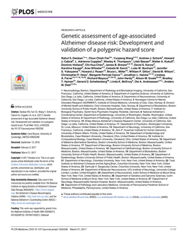 Genetic Assessment of Age-Associated Alzheimer Disease Risk: Development and Validation of a Polygenic Hazard Score