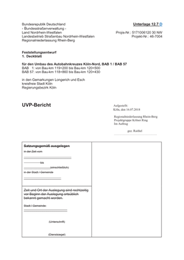 UVP-Bericht Aufgestellt: Köln, Den 16.07.2018