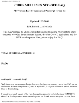 Chris Mullins's Neo-Geo Faq Chris Mullins's Neo-Geo Faq