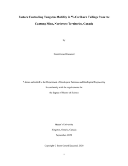 Factors Controlling Tungsten Mobility in W-Cu Skarn Tailings from The