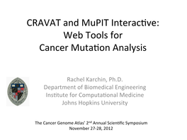 CRAVAT and Mupit Interacsve: Web Tools for Cancer Mutason Analysis