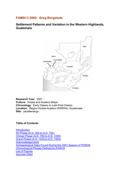 Settlement Patterns and Variation in the Western Highlands, Guatemala