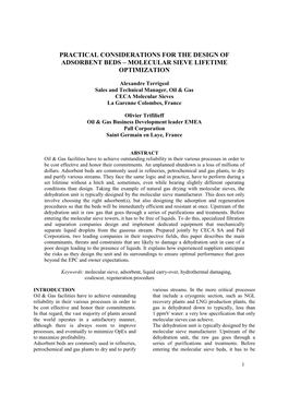 Practical Considerations for the Design of Adsorbent Beds – Molecular Sieve Lifetime Optimization