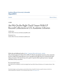 Issues with LP Record Collections in US Academic Libraries