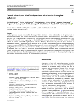 Genetic Diversity of NDUFV1-Dependent Mitochondrial Complex I Deﬁciency