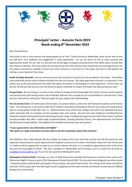 Principals' Letter – Autumn Term 2019 Week