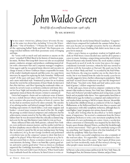 John Waldo Green Brief Life of a Conflicted Musician: 1908-1989 by Sol Hurwitz