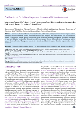 Research Article Antibacterial Activity of Aqueous Extracts of Skimmia