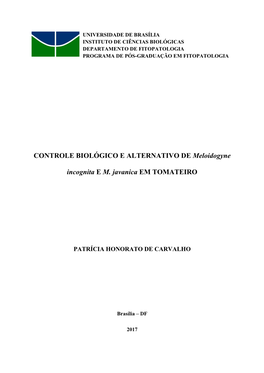 CONTROLE BIOLÓGICO E ALTERNATIVO DE Meloidogyne