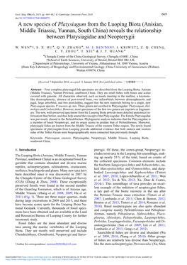 A New Species of Platysiagum from the Luoping Biota (Anisian, Middle Triassic, Yunnan, South China) Reveals the Relationship Between Platysiagidae and Neopterygii