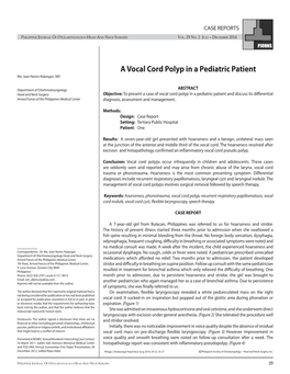 A Vocal Cord Polyp in a Pediatric Patient Ma