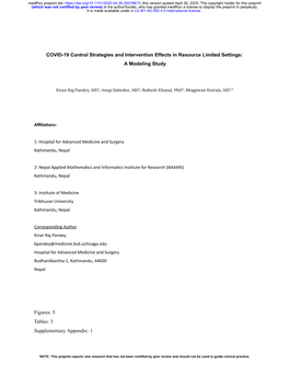 COVID-19 Control Strategies and Intervention Effects in Resource Limited Settings: a Modeling Study