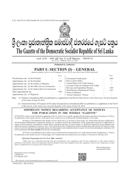 The Gazette of the Democratic Socialist Republic of Sri Lanka Wxl 2"132 – 2019 Cq,S Ui 12 Jeks Isl=Rdod – 2019'07'12 No