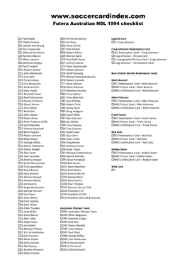 Futera Australian NSL 1994 Checklist