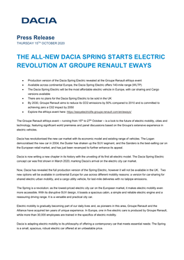 The All-New Dacia Spring Starts Electric Revolution at Groupe Renault Eways