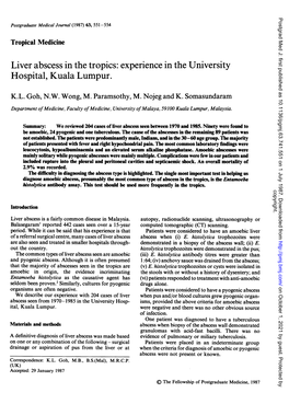 Liver Abscess in the Tropics: Experience in the University Hospital, Kuala Lumpur
