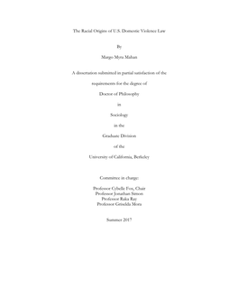 The Racial Origins of U.S. Domestic Violence Law by Margo Myra