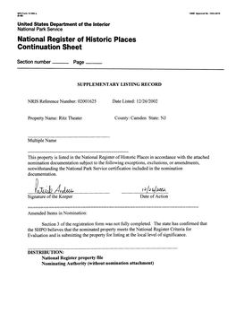 National Register of Historic Places Continuation Sheet