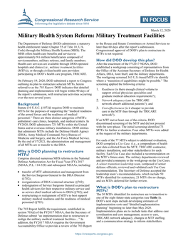 Military Health System Reform: Military Treatment Facilities