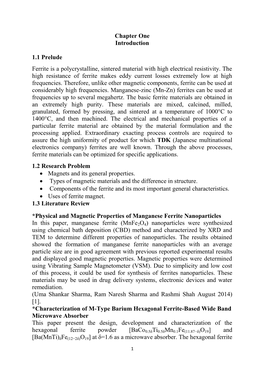 Chapter One Introduction 1.1 Prelude Ferrite Is a Polycrystalline, Sintered