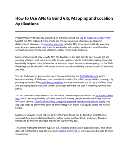 How to Use Apis to Build GIS, Mapping and Location Applications