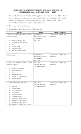 GUIDELINES for COMPULSORY RESIDENT SPECIALIST POSTINGS for POSTGRADUATES Date 10.07.2015 (2015 – 2016)