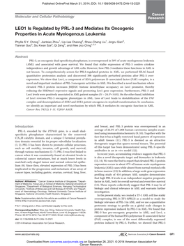 LEO1 Is Regulated by PRL-3 and Mediates Its Oncogenic Properties in Acute Myelogenous Leukemia