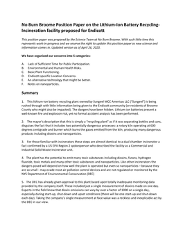 Position Paper on the Lithium-Ion Battery Recycling-Incineration