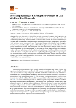 Pyro-Ecophysiology: Shifting the Paradigm of Live Wildland Fuel Research