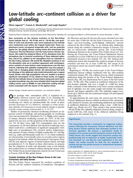 Low-Latitude Arc–Continent Collision As a Driver for Global Cooling