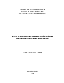 Universidade Federal De Uberlândia Instituto De Genética E Bioquímica Pós-Graduação Em Genética E Bioquímica