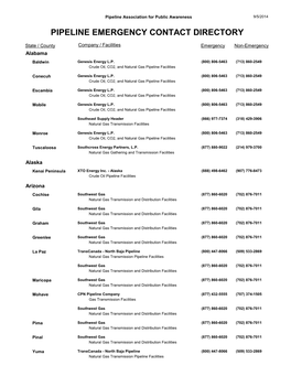 Pipeline Emergency Contact Directory