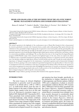 Highland Grasslands at the Southern Tip of the Atlantic Forest Biome: Management Options and Conservation Challenges