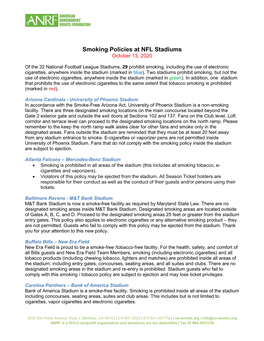 Smoking Policies at NFL Stadiums October 13, 2020