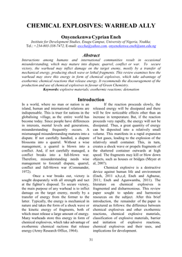 Chemical Explosives: Warhead Ally