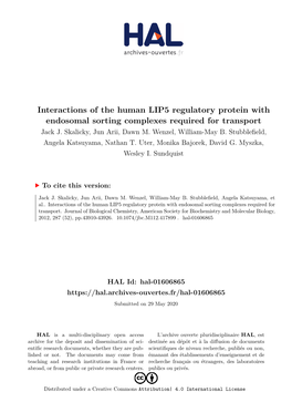 Interactions of the Human LIP5 Regulatory Protein with Endosomal Sorting Complexes Required for Transport Jack J