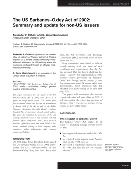 The US Sarbanes–Oxley Act of 2002: Summary and Update for Non-US Issuers