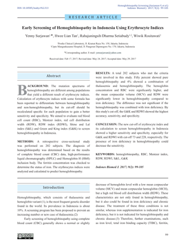 Early Screening of Hemoglobinopathy in Indonesia Using Erythrocyte Indices