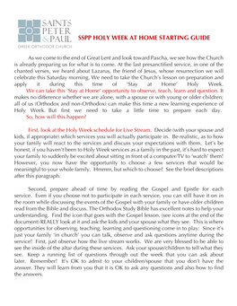 Sspp Holy Week at Home Starting Guide