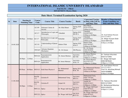 INTERNATIONAL ISLAMIC UNIVERISTY ISLAMABAD FACULTY : FBAS DEPARTMENT: Physics (Male)