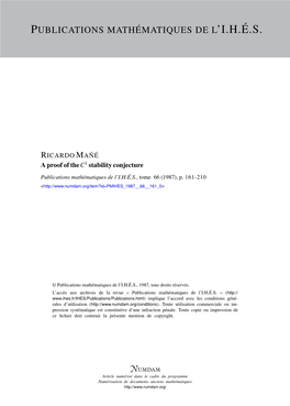 A PROOF of the C1 STABILITY CONJECTURE by RICARDO MAN£