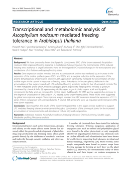 Transcriptional and Metabolomic Analysis of Ascophyllum Nodosum